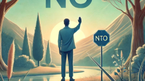 DALL·E 2025-02-05 15.38.23 - An image symbolizing the concept of 'the skill of saying no' and its role in maintaining peace and stress management. The scene should feature a calm,